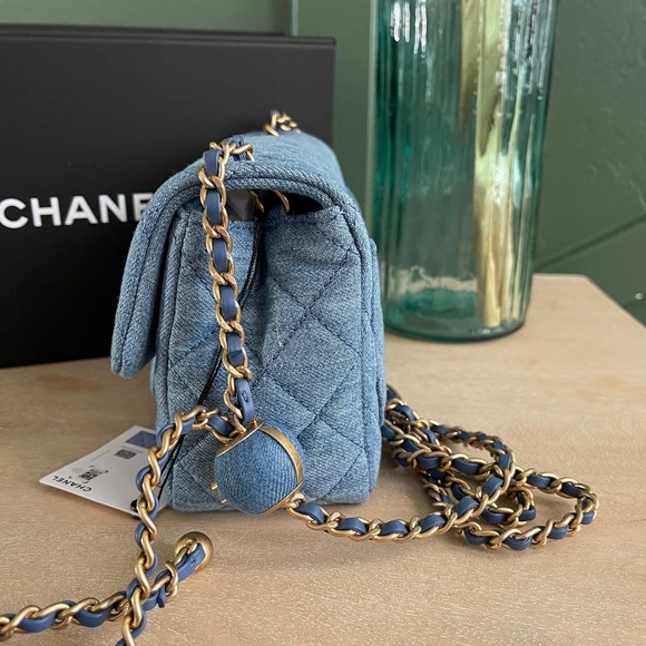 ❌SOLD❌NEW Chanel Denim Square Mini Pearl Crush Flap Bag 22C - Picture 4 of 14